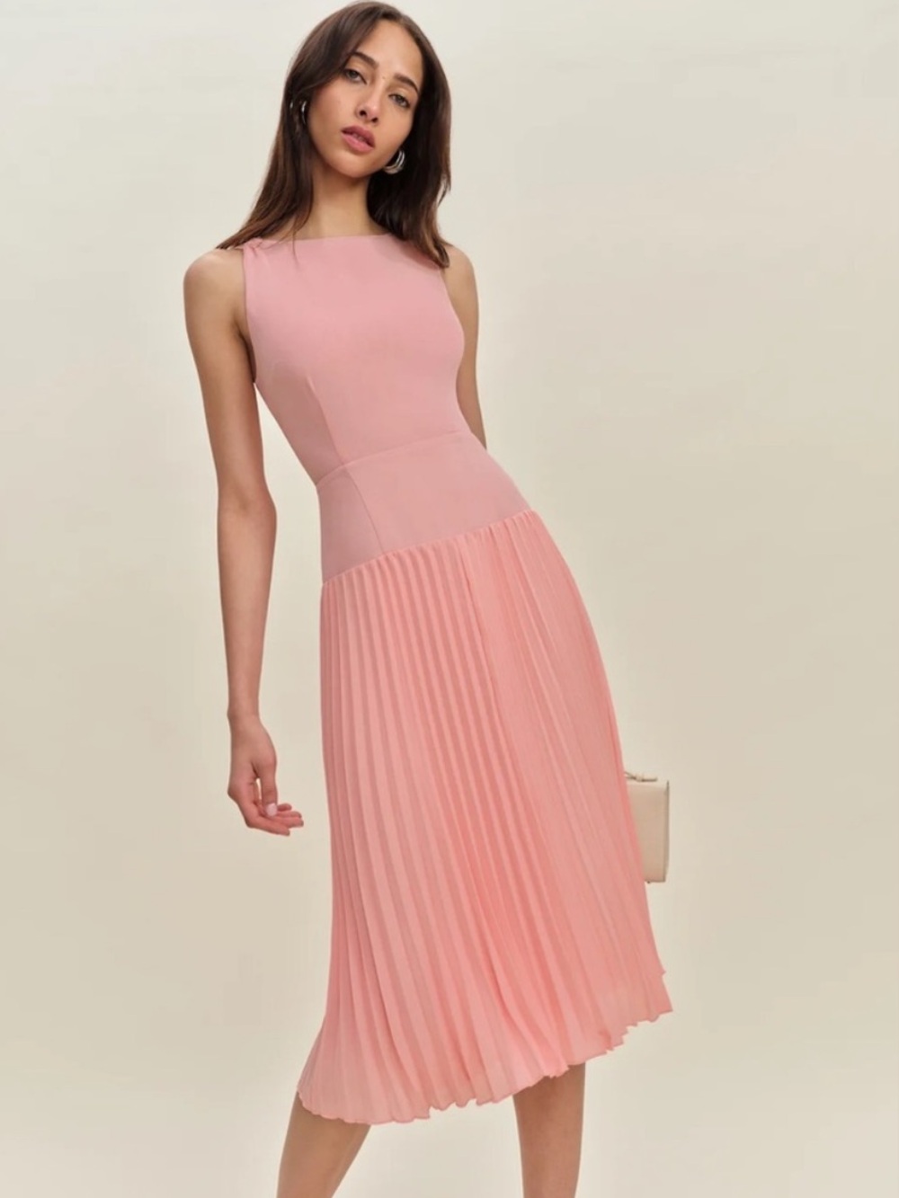 Reformation Dress Andi Midi Pleated in Carnation Pink